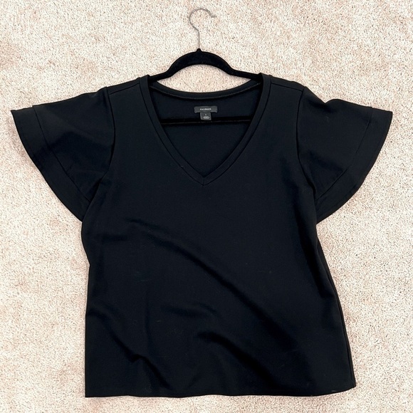 Halogen Black V-Neck Short Sleeve Shirt Ruffle Sleeve - Size Large - Picture 1 of 3
